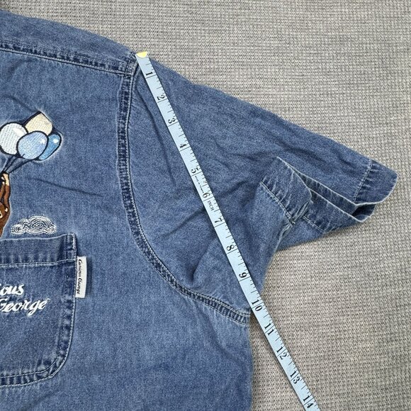 Curious George Womens Embroidered Denim Button-Up Shirt 22W Cotton Short Sleeve - Picture 13 of 14